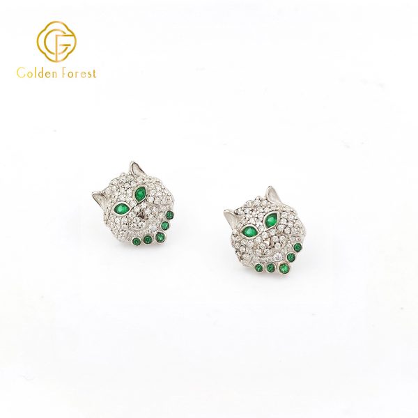 S925 Silver CZ Leopard Stud Earrings - Exquisite Animal-Inspired Jewelry - Image 2