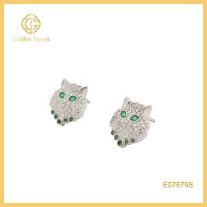 S925 Silver CZ Leopard Stud Earrings - Exquisite Animal-Inspired Jewelry