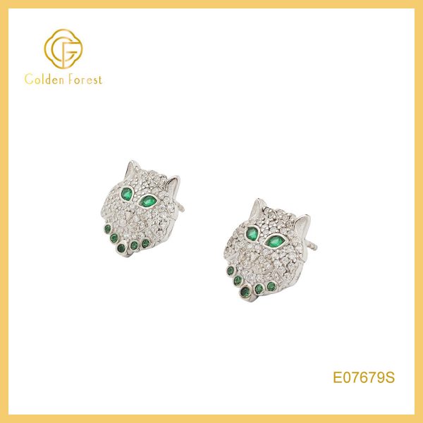 S925 Silver CZ Leopard Stud Earrings - Exquisite Animal-Inspired Jewelry