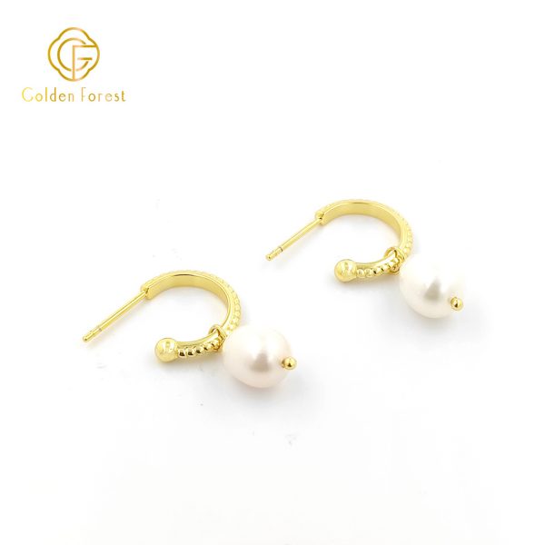Classic Gold Plated Pearl Hoop Earrings Elegant Jewelry for Daily Life - Image 4