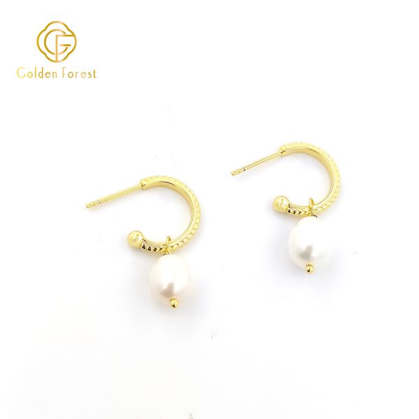 Classic Gold Plated Pearl Hoop Earrings Elegant Jewelry for Daily Life - Image 3