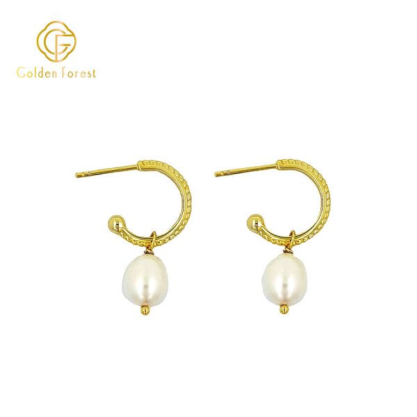 Classic Gold Plated Pearl Hoop Earrings Elegant Jewelry for Daily Life - Image 2