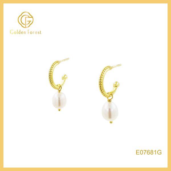 Classic Gold Plated Pearl Hoop Earrings Elegant Jewelry for Daily Life
