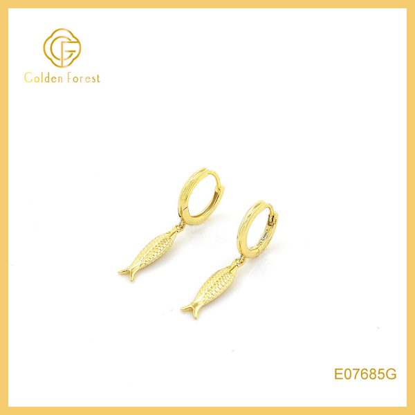 Dainty Fish Charm Huggie Hoop Earrings
