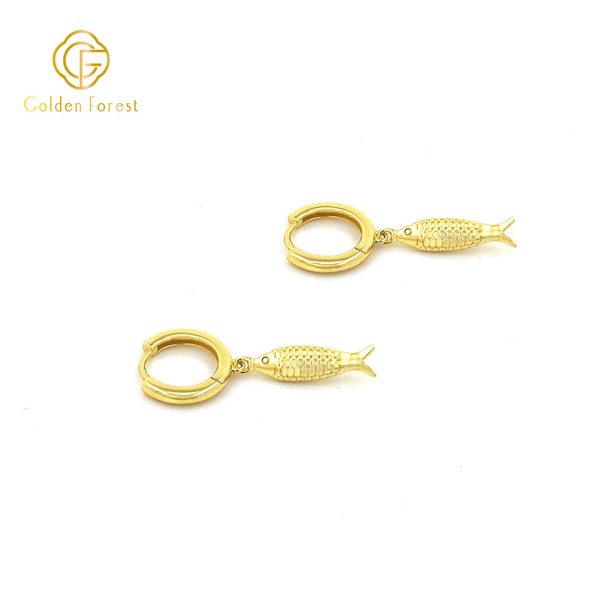 Dainty Fish Charm Huggie Hoop Earrings - Image 4