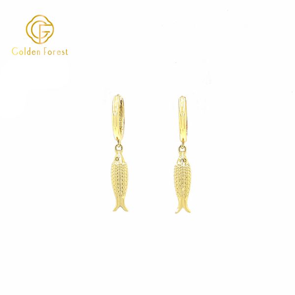 Dainty Fish Charm Huggie Hoop Earrings - Image 3