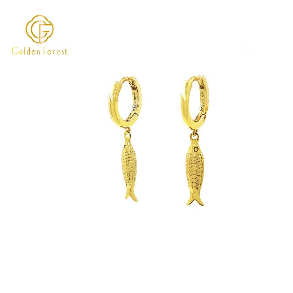 Dainty Fish Charm Huggie Hoop Earrings - Image 2