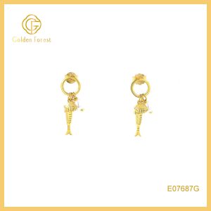 Ocean Charm Dangle Earrings - Golden Seashell&Fish Design for Women