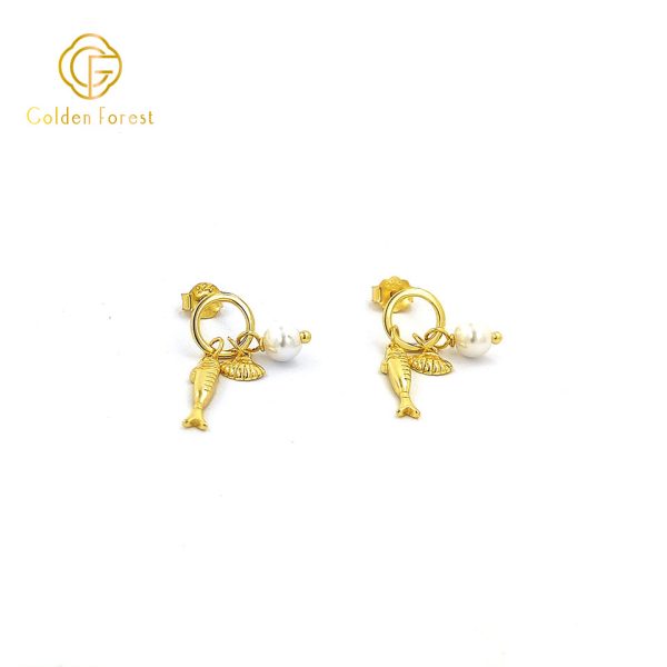Ocean Charm Dangle Earrings - Golden Seashell&Fish Design for Women - Image 2