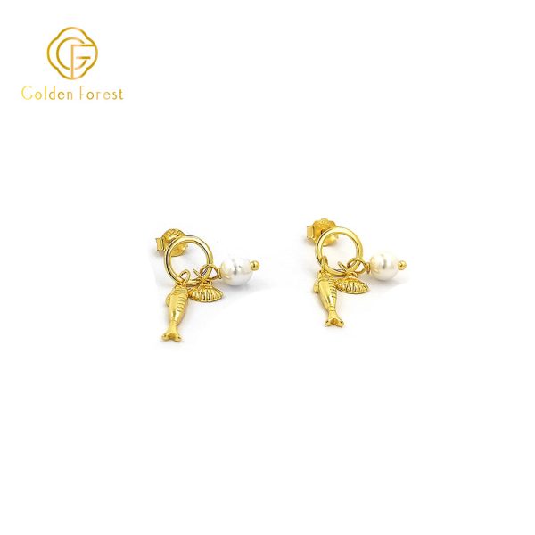 Ocean Charm Dangle Earrings - Golden Seashell&Fish Design for Women - Image 4