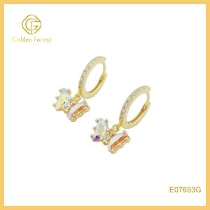 Trendy Gold Butterfly Hoop Earrings with Colorful CZ