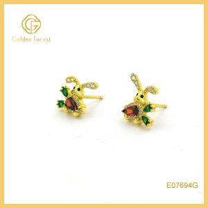 Cute Colorful CZ Bunny Studs gold earrings for women