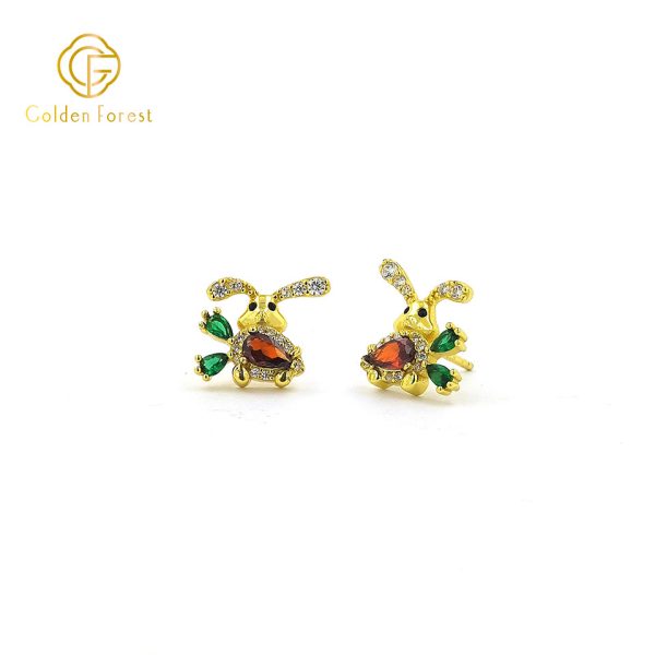 Cute Colorful CZ Bunny Studs gold earrings for women - Image 4