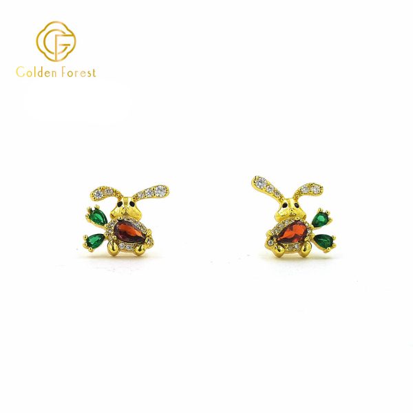 Cute Colorful CZ Bunny Studs gold earrings for women - Image 3
