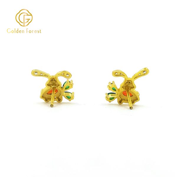 Cute Colorful CZ Bunny Studs gold earrings for women - Image 2