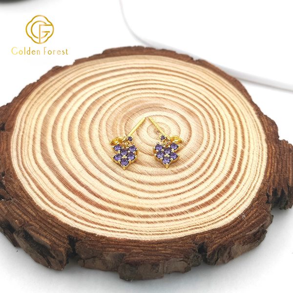 14K Gold Purple CZ Grape Fruits Earrings For Summer Jewelry - Image 3