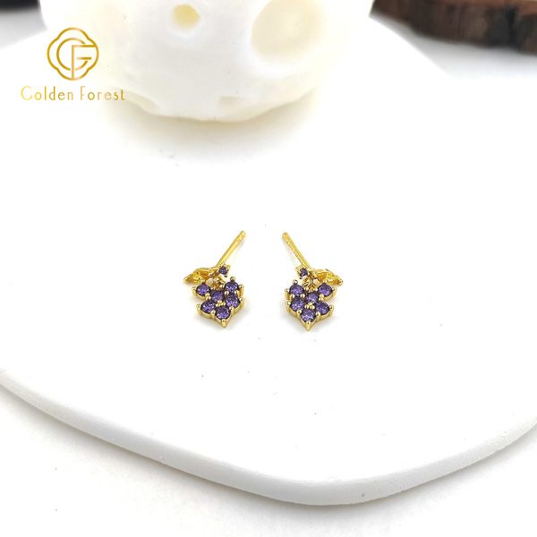 14K Gold Purple CZ Grape Fruits Earrings For Summer Jewelry - Image 2
