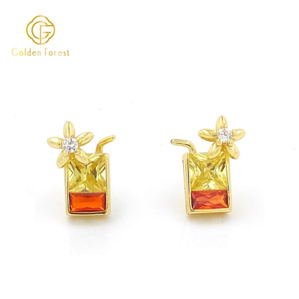 Kitch SS925 Gold Orange Juice Drink Earrings - Image 4