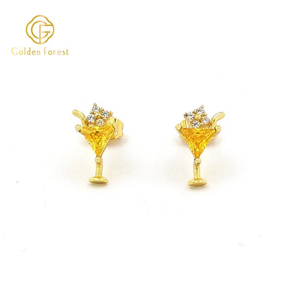 Delicate Cocktail Drink Stud Earrings Gold Plated for Sunmmer - Image 2