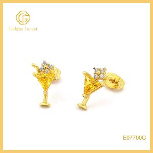 Delicate Cocktail Drink Stud Earrings Gold Plated for Sunmmer