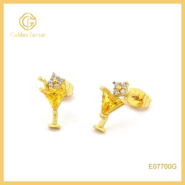 Delicate Cocktail Drink Stud Earrings Gold Plated for Sunmmer