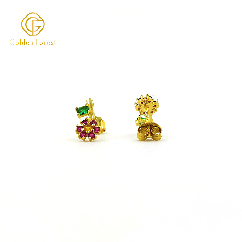 Romantic Blossom Stud Earrings Gold Plated Floral Jewelry - Image 3