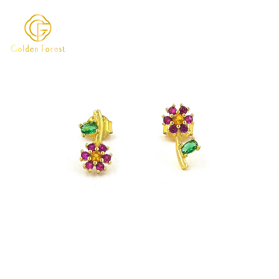Romantic Blossom Stud Earrings Gold Plated Floral Jewelry - Image 2