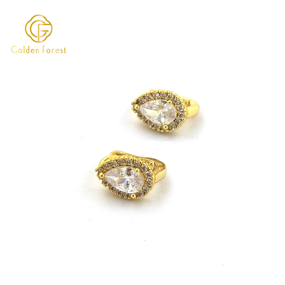 Cubic Zirconia Teardrop Gold Hoop Earrings - Image 4
