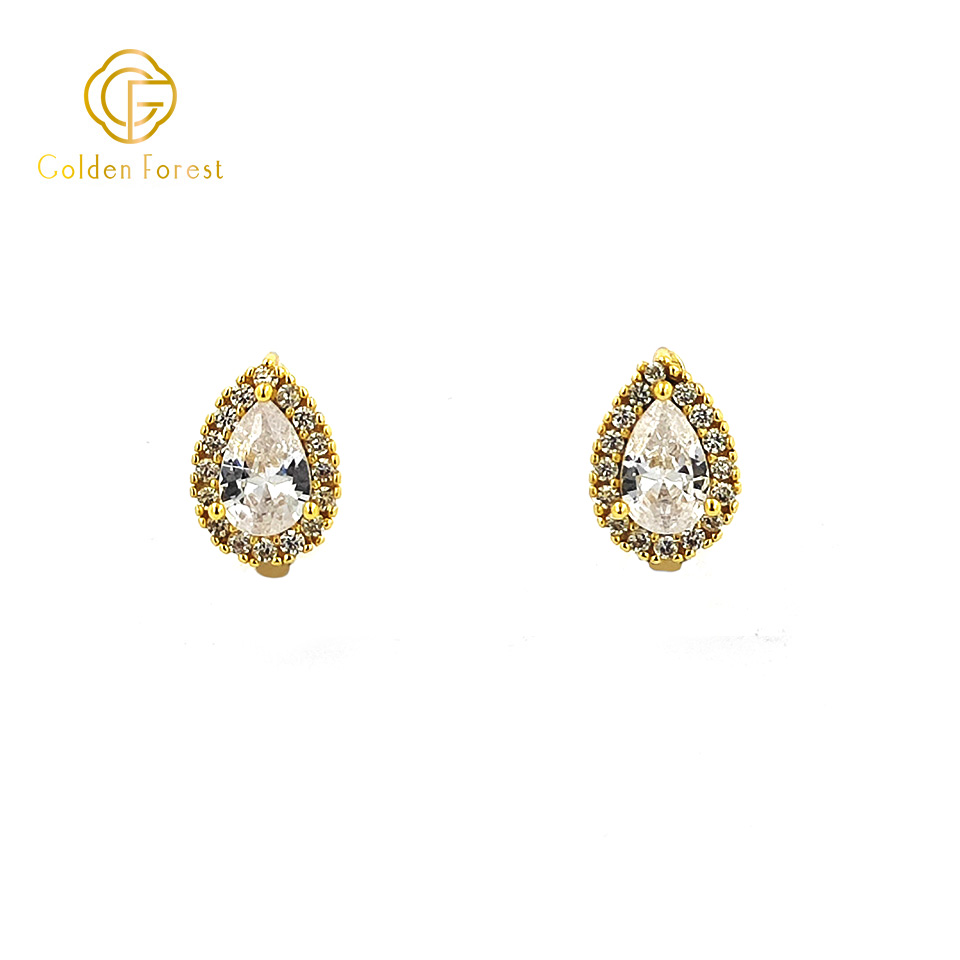 Cubic Zirconia Teardrop Gold Hoop Earrings - Image 3