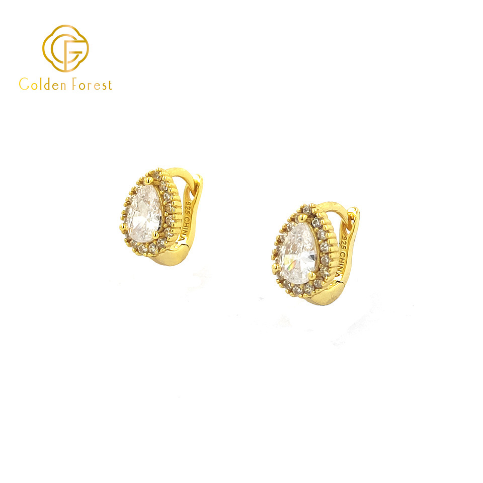 Cubic Zirconia Teardrop Gold Hoop Earrings - Image 2