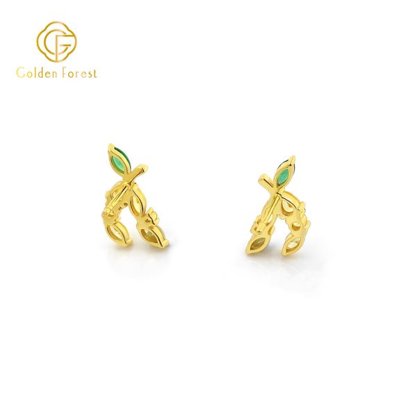 Dainty Gold Plated Banana Stud Earrings with Yellow Green CZ Stones - Image 2