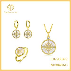 Vintage Mother of Pearl Celestial Huggie Hoops Necklace Set
