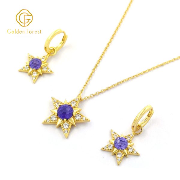 Celestial Colored CZ Star Earring Necklace Jewelry Set Crushed Ice for Women - Image 7