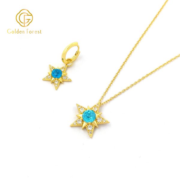 Celestial Colored CZ Star Earring Necklace Jewelry Set Crushed Ice for Women - Image 6