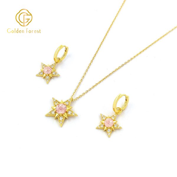 Celestial Colored CZ Star Earring Necklace Jewelry Set Crushed Ice for Women - Image 5