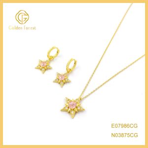 Celestial Colored CZ Star Earring Necklace Jewelry Set Crushed Ice for Women