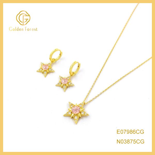 Celestial Colored CZ Star Earring Necklace Jewelry Set Crushed Ice for Women