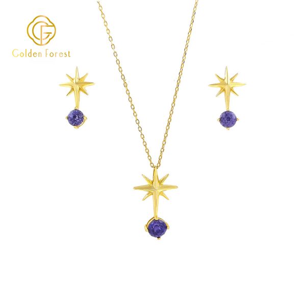 Dainty Celestial Earring Necklace Set Multicolor Cubic Zirconia Stars - Image 11