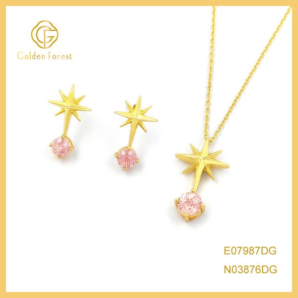 Dainty Celestial Earring Necklace Set Multicolor Cubic Zirconia Stars