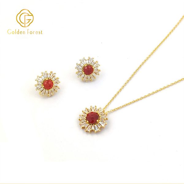 Colorful Flower ​​Cubic Zirconia​​ Earring Necklace Set ​​Crushed Ice Birthstone Jewelry - Image 10