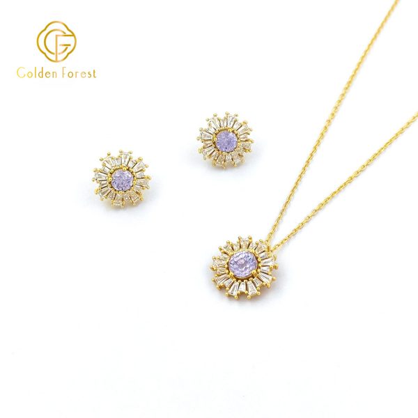 Colorful Flower ​​Cubic Zirconia​​ Earring Necklace Set ​​Crushed Ice Birthstone Jewelry - Image 9