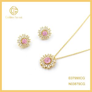 Colorful Flower ​​Cubic Zirconia​​ Earring Necklace Set ​​Crushed Ice Birthstone Jewelry