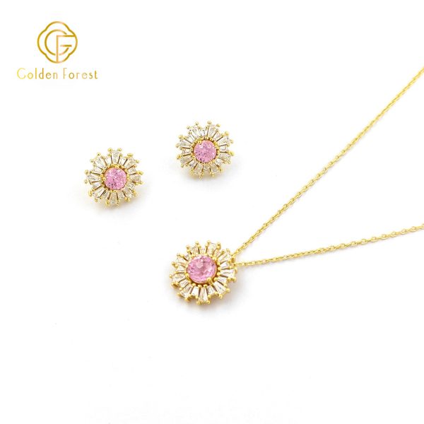 Colorful Flower ​​Cubic Zirconia​​ Earring Necklace Set ​​Crushed Ice Birthstone Jewelry - Image 8
