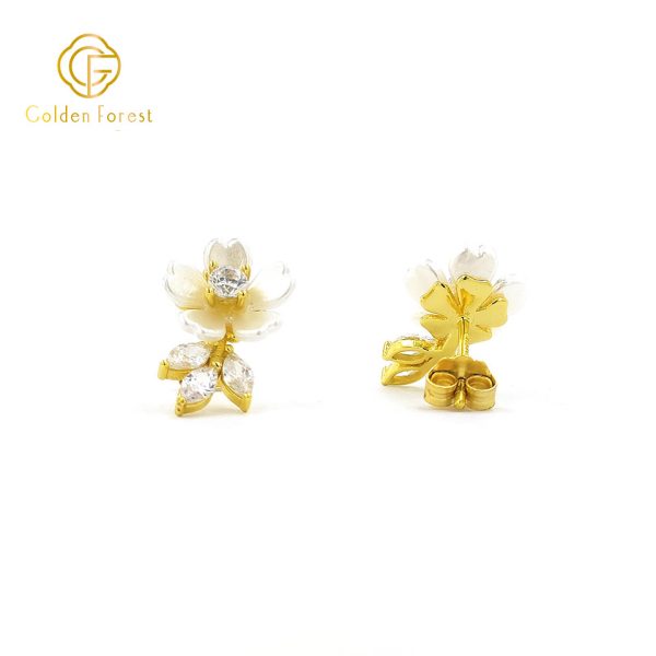 Brital White Petal Drop Earrings with Cubic Zirconia - Image 2