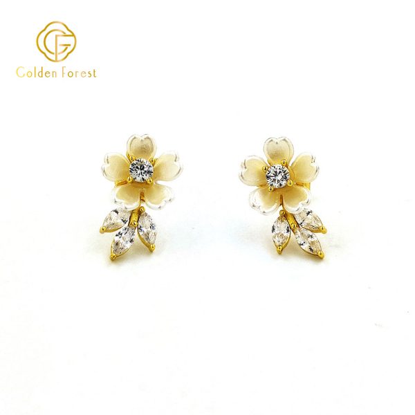 Brital White Petal Drop Earrings with Cubic Zirconia - Image 4