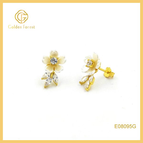 Brital White Petal Drop Earrings with Cubic Zirconia