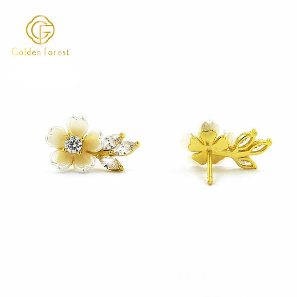 Brital White Petal Drop Earrings with Cubic Zirconia - Image 3