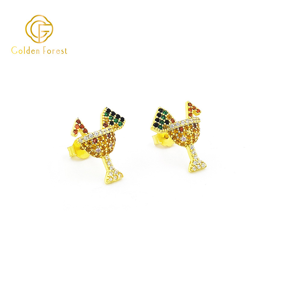 Cocktail Stud Earrings with Colorful Gems Gold Tone Party Jewelry - Image 3