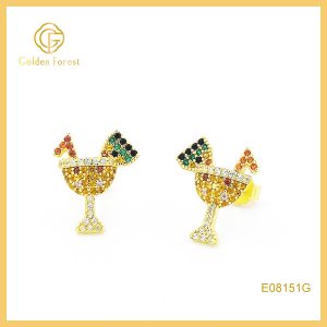 Cocktail Stud Earrings with Colorful Gems Gold Tone Party Jewelry