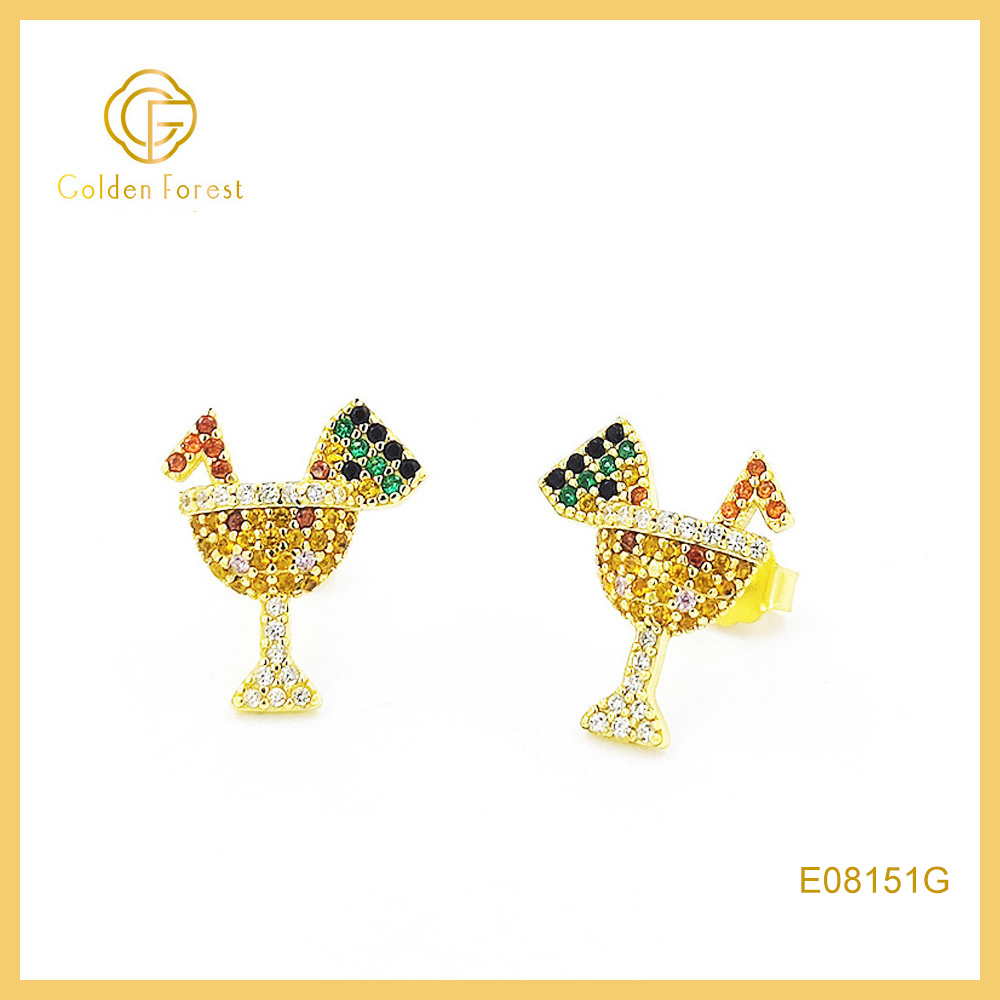 Cocktail Stud Earrings with Colorful Gems Gold Tone Party Jewelry